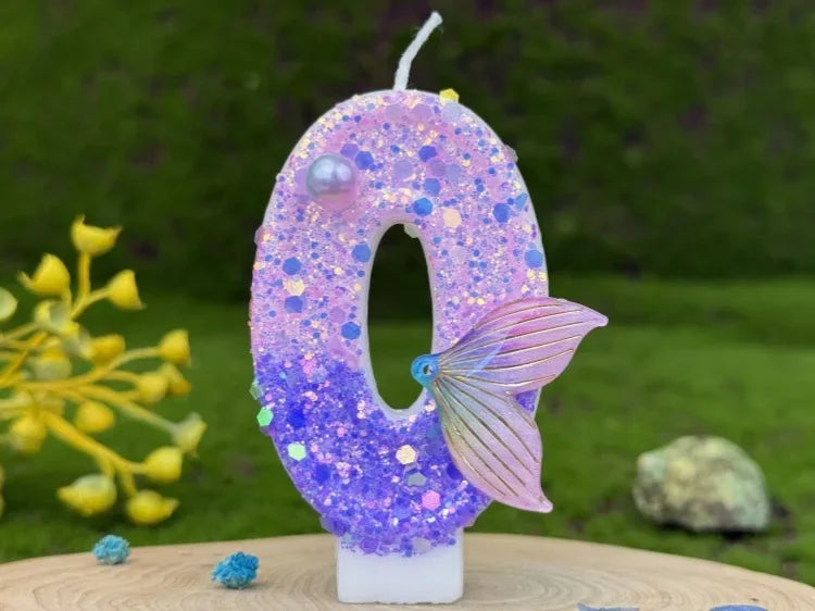 Purple Mermaid Tail Glitter 0-9 Number Candle Birthday Party Candle for Girls Cake Decoration