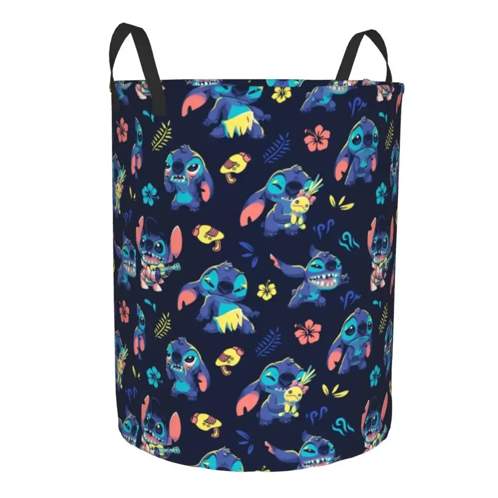 Customized SLilo And Stitch Cartoon Laundry Hamper Large Storage Basket Anime Kids Nursery Toy Organizer