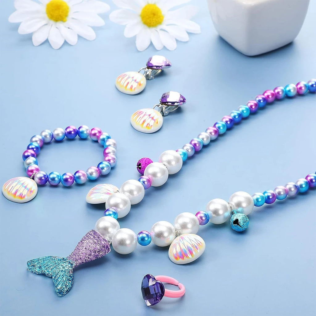 5Pcs/set Girl Princess Mermaid Shell Charm Necklace Bracelet Jewelry Set for Daughter Niece Children Favor Birthday Party Favor