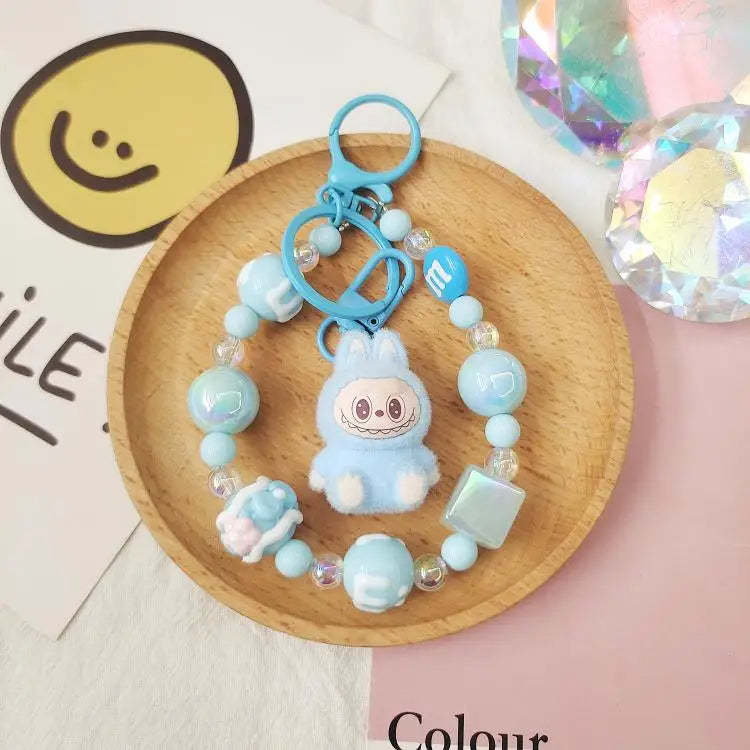 Labubu Keychain Creative Bead Jewelry Resin Cartoon Backpack Pendant Diy Couple Accessories Decoration Holiday Children Gifts