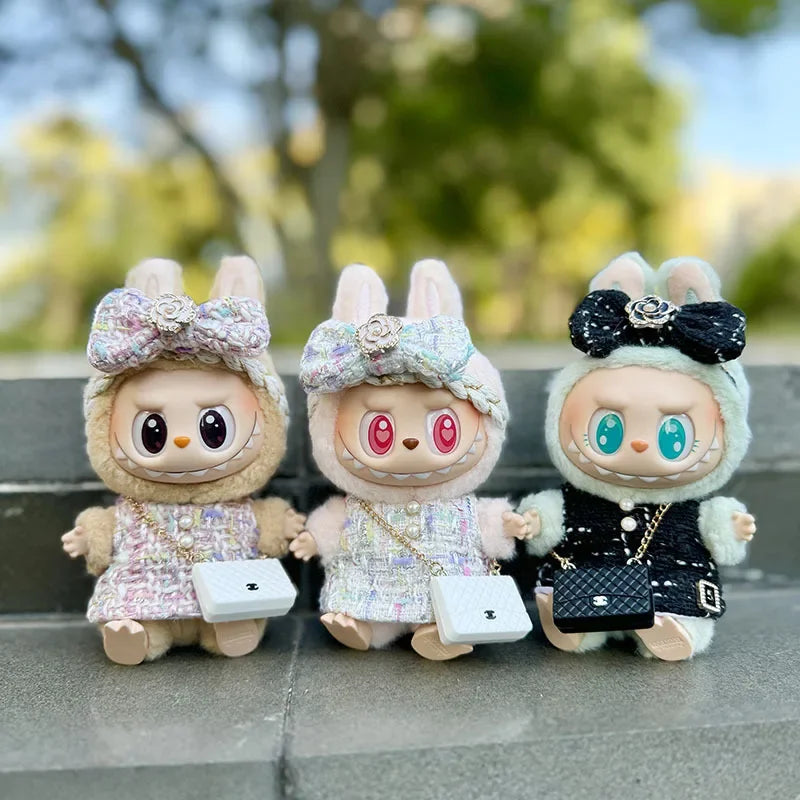 Cute 17cm Labubu Idol Doll Outfit Camellia Dress Bag Shoes Set The Monster Sitting Party Collection Mini DIY