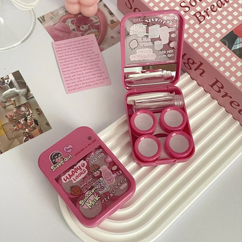1pcs Cute Mini Contact Lenses Case Kit For Girls Travel Portable Contact Lens Box Contact Lens Storage Container
