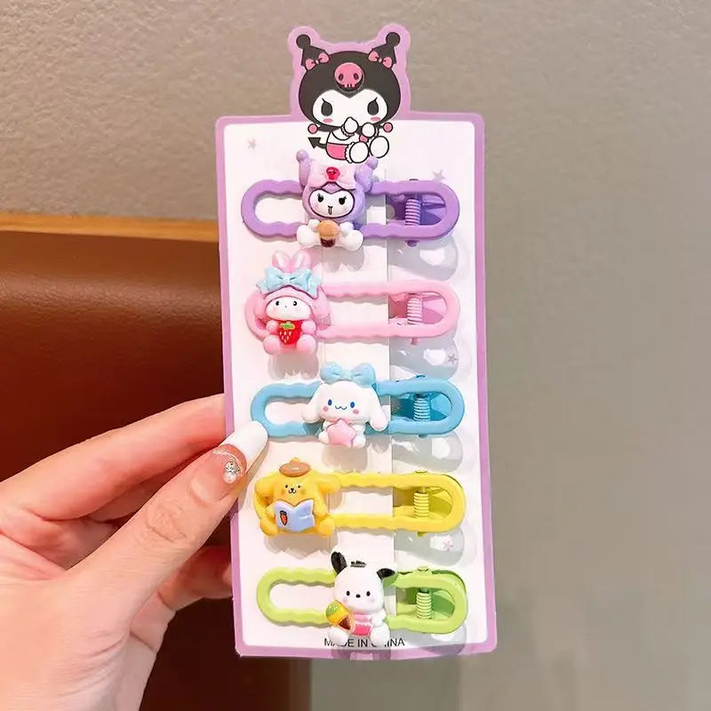 Sanrio Kids Hair Clips Set Cartoon Barrettes for Girls Soft Hairpins with 3D Charm Non-Slip Side Bangs Clips Hair Accessories