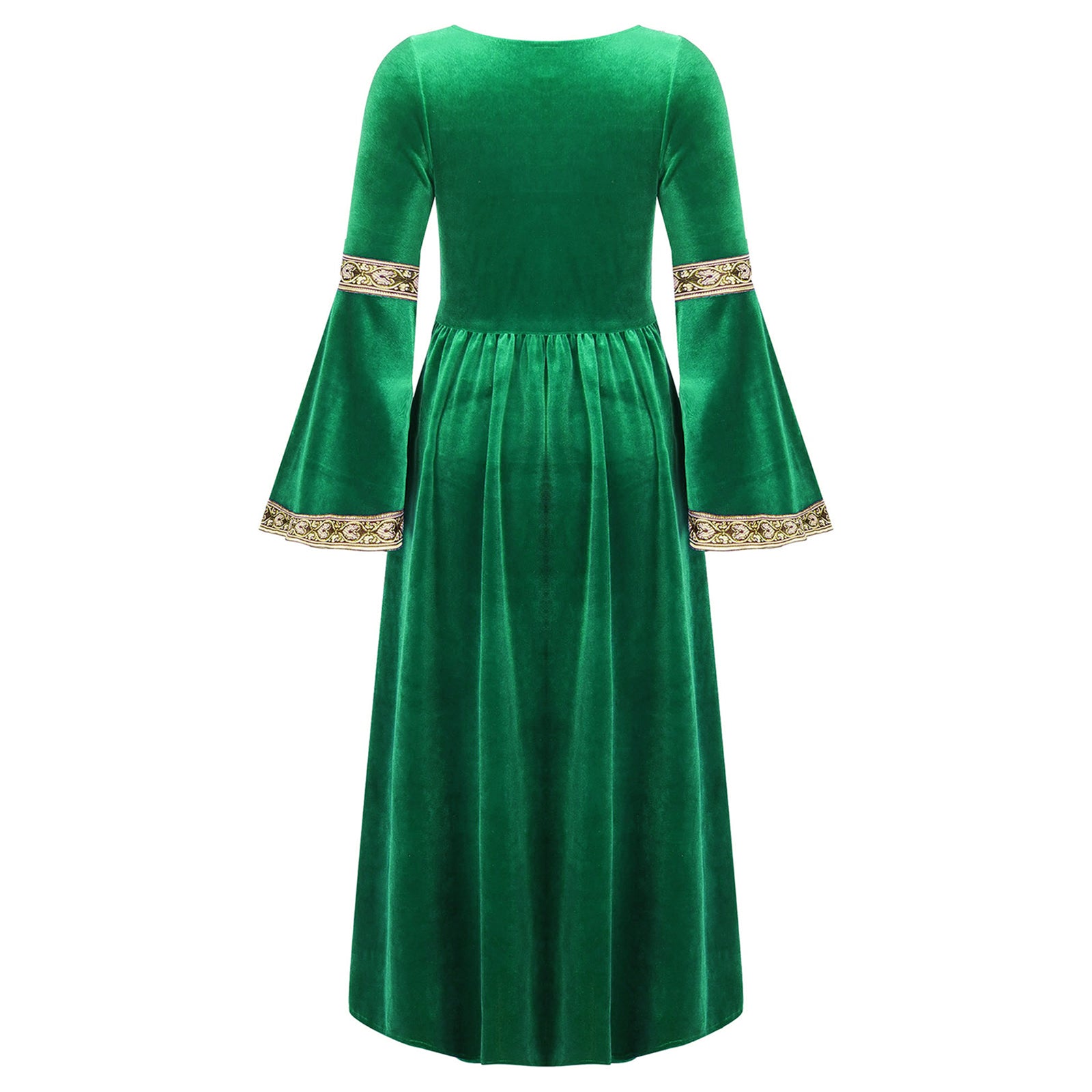 Kids Girls Medieval Renaissance Princess Costume Velvet Long Flare Sleeve Vintage Dress Gown Carnival Party Cosplay Dress Up