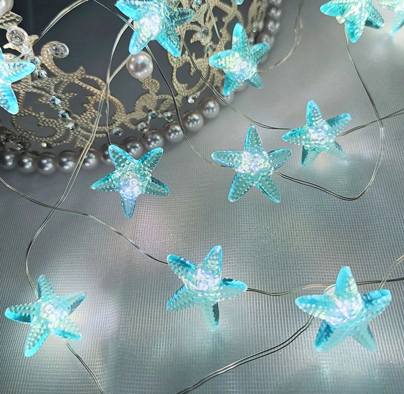 2m 20LED Seashell Starfish String Lights Ocean Theme Party Fairy Light Mermaid Birthday Party Decorations Girl Baby Shower favor