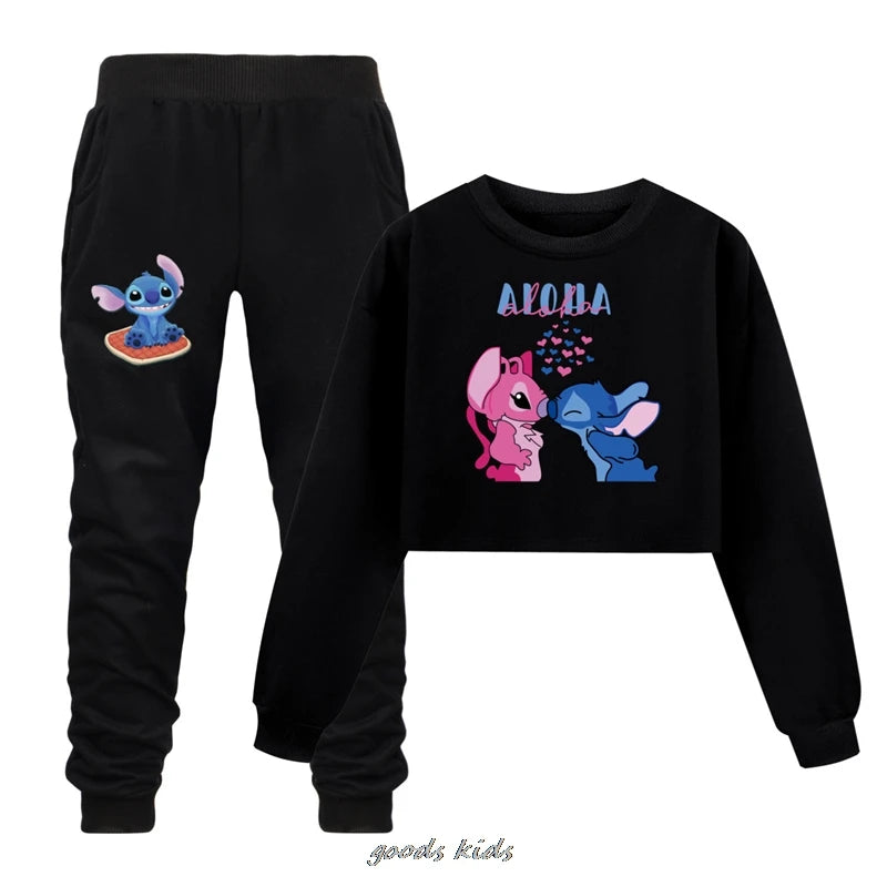 Lilo And Stitch Kids Loose Clothing Boys Long Sleeve Children's Sport Suits Hoodies Tops+Pants Sets Costume Birthday Suit