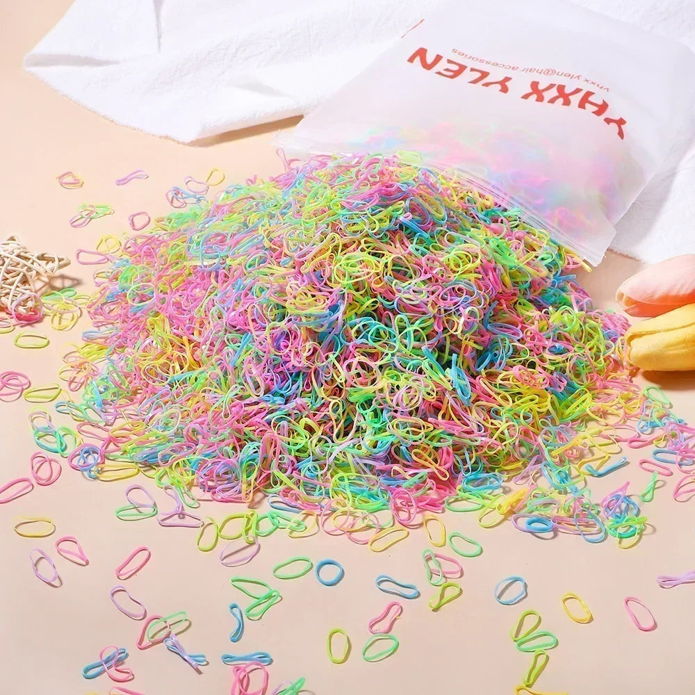 500pcs Girls Colourful Disposable Rubber Band Hair Ties Headband Children Ponytail Holder Bands Kids Hair Accessories Scrunchie