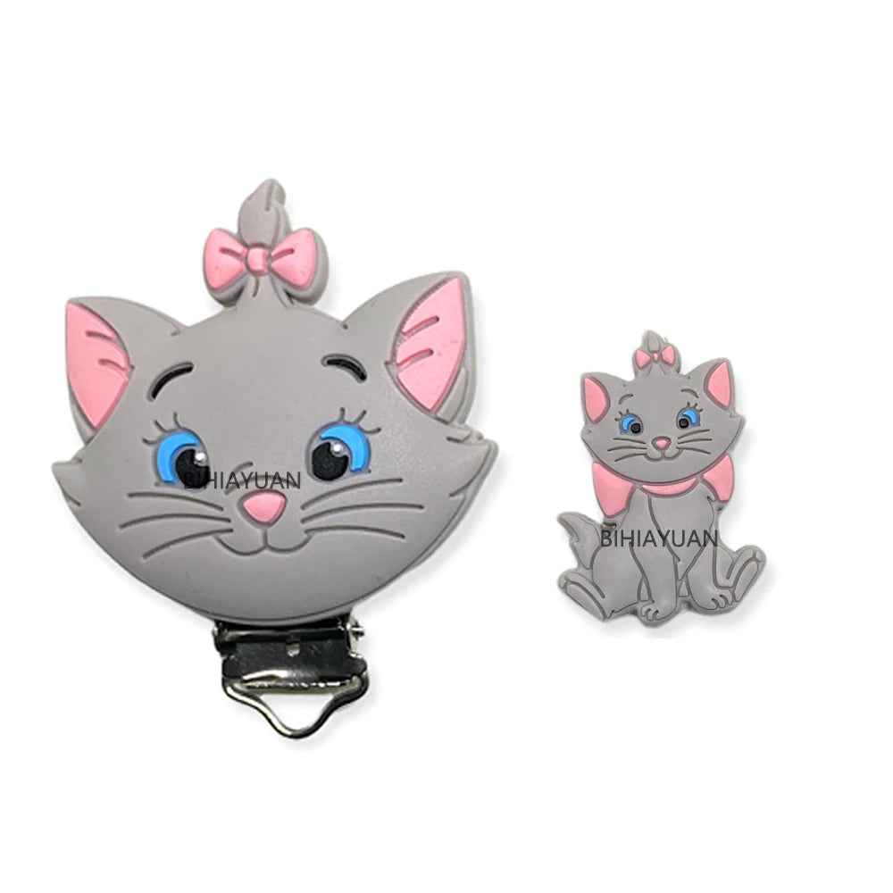2pcs one set Moana Simba Dumbo marie cat Stitch 101dog Silicone clip Focal Beads Pacifier Chain Clips Toy Jewelry Accessories