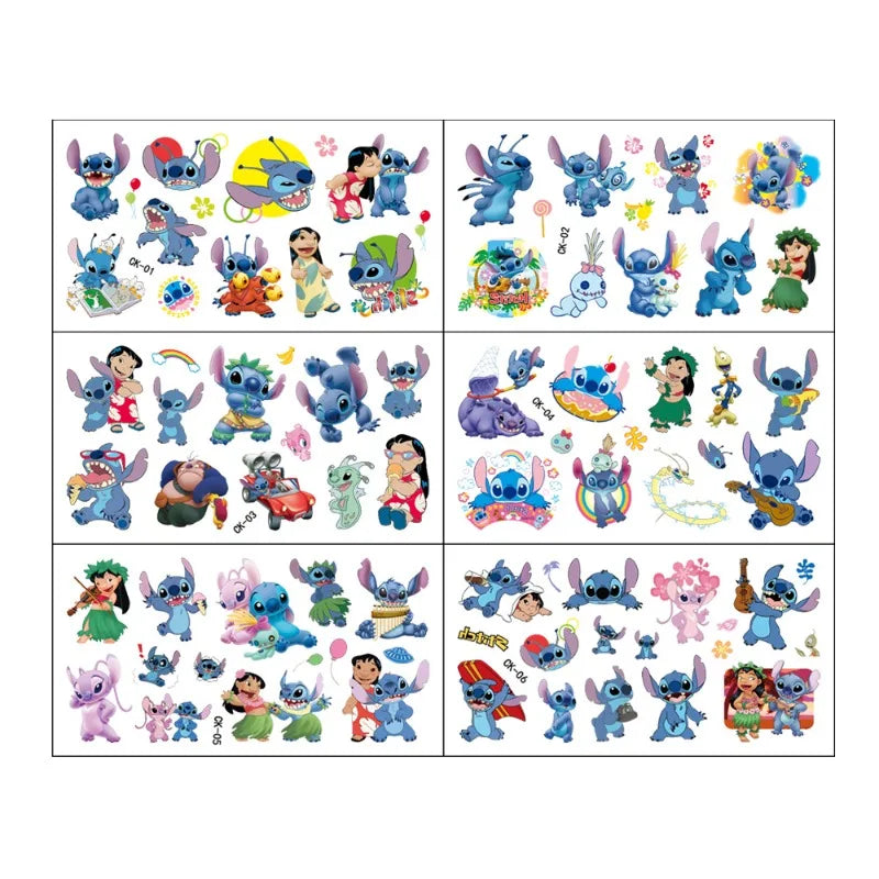6Pcs Cartoon Lilo&Stitch Tattoo Stickers Waterproof Cute Anime Sticker Birthday Party Supplies Decoration Kids Gift