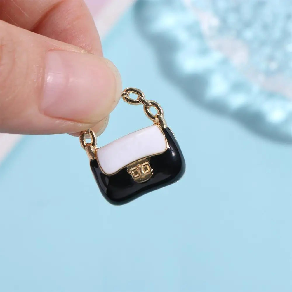 DIY Toy Dollhouse Miniature Metal Handbag Black/White Cute Doll Miniature Bag Decoration Fashion Dollhouse Mini Metal Chain Bag
