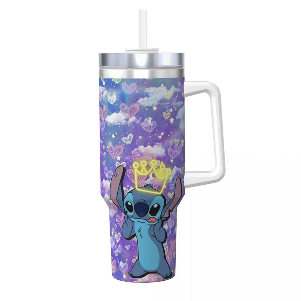 Stainless Steel Tumbler   Stitch Mugs Cup With Straws Travel Cold and Hot Water Bottle Heat Preservation 40oz Thermal Mug