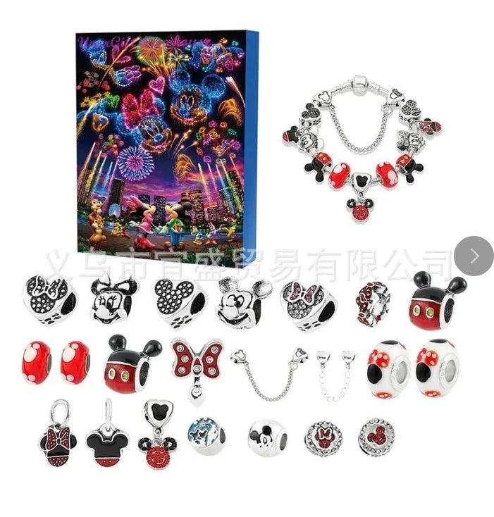 New Hot Stitch Mickey Christmas Advent Calendar Bracelets 24 Days Xmas Countdown Calendar Diy Jewelry Making Kit Girl Xmas Gifts