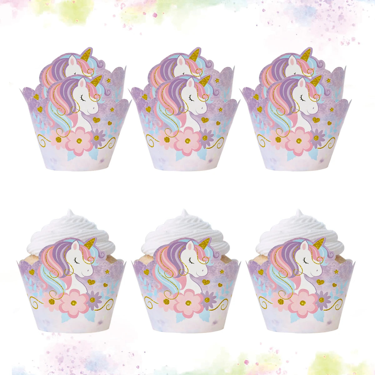 6pcs Rainbow Unicorn Cupcake Wrappers Cake Container Unicorn Birthday Party Cake Decorations Baby Shower Unicorn Party Supplies