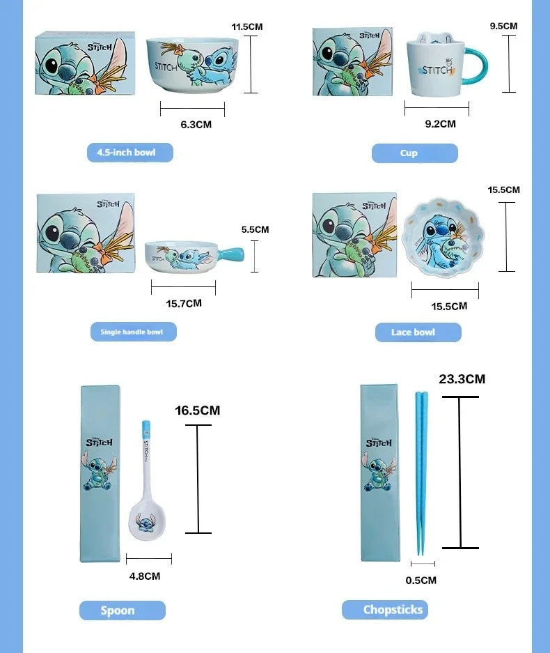 Stitch Salad Bowl Dinner Plates Household Ceramic Plate Cute Styling Rice Bowl Resistant Tableware Kid Water Cup Coffee Mug Gift