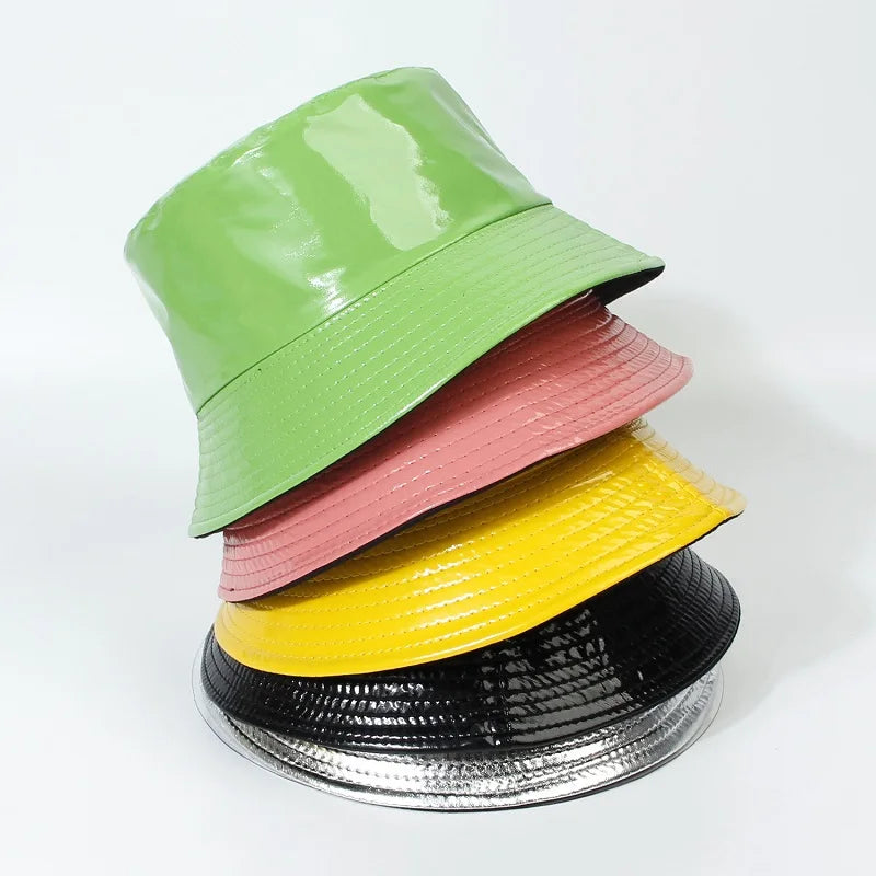 2023 Fashion Bucket Hat Women Girls Leather Solid Panama Caps Men Hiking Hat Fishing Cap Foldable Hip-Hop Street Waterproof Hat