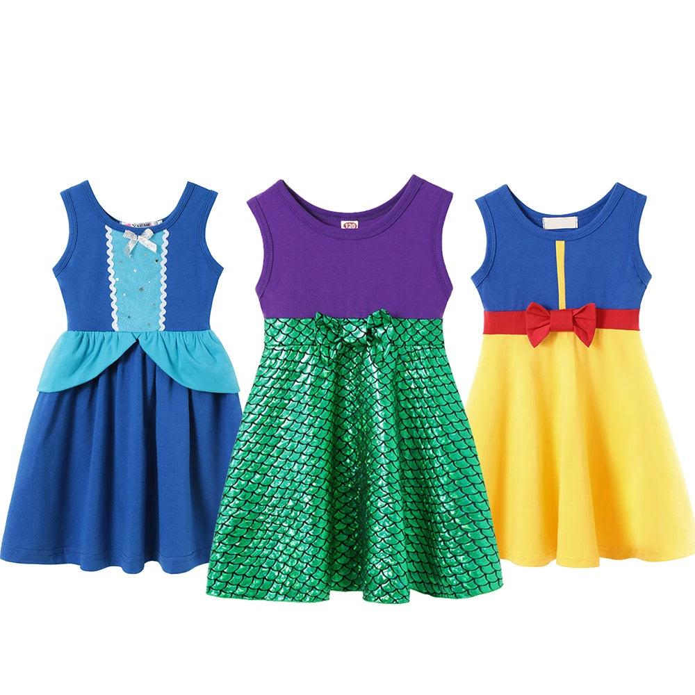 Elsa Anna Dress for Girl Birthday Party Cosplay Rapunzel Mermaid Ariel Cinderella Princess Costume Kid Summer Casual Clothes