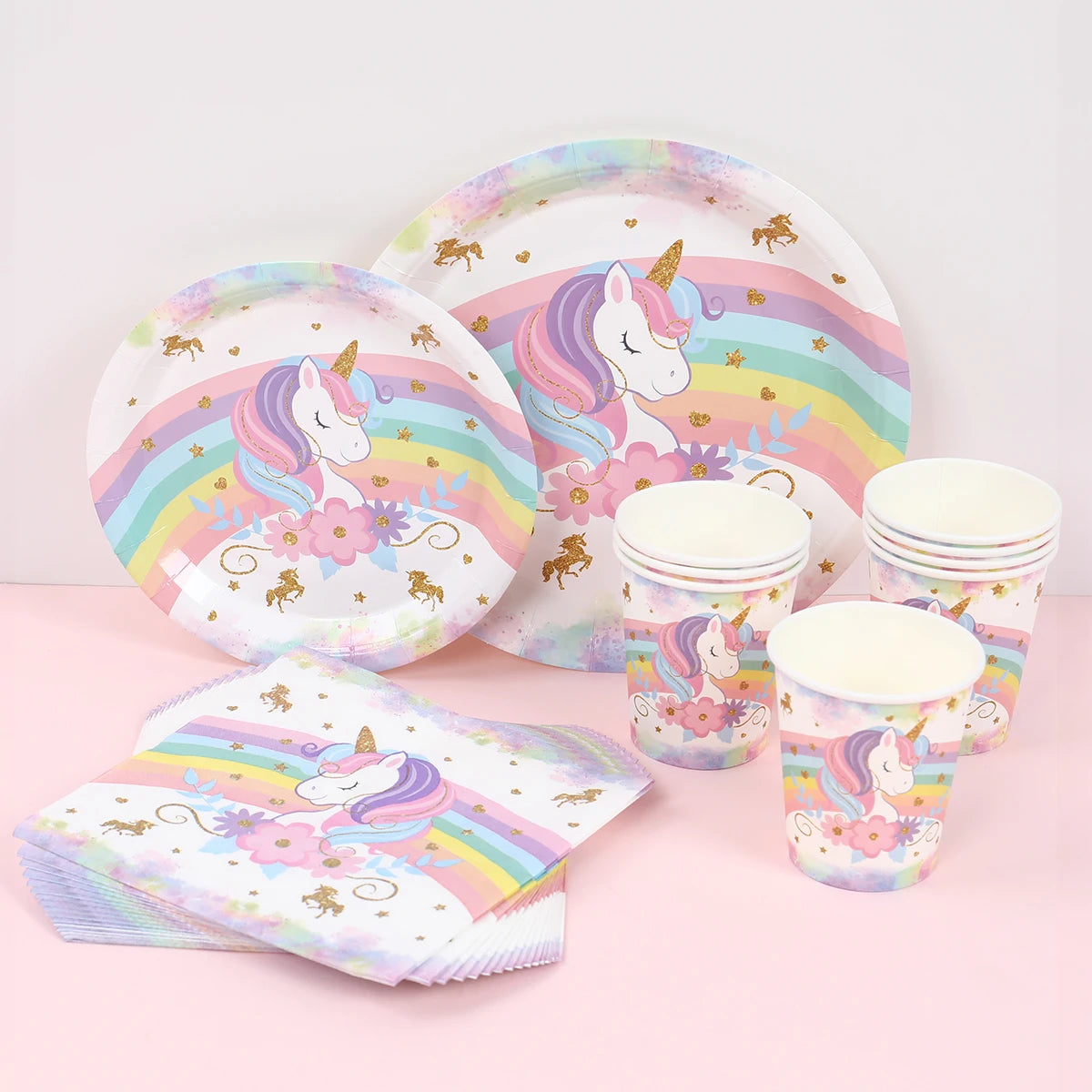 Unicorn Party Supplies Rainbow Unicorn Paper Plates Cups Napkin for Baby Shower First Girls Birthday Party Decorations