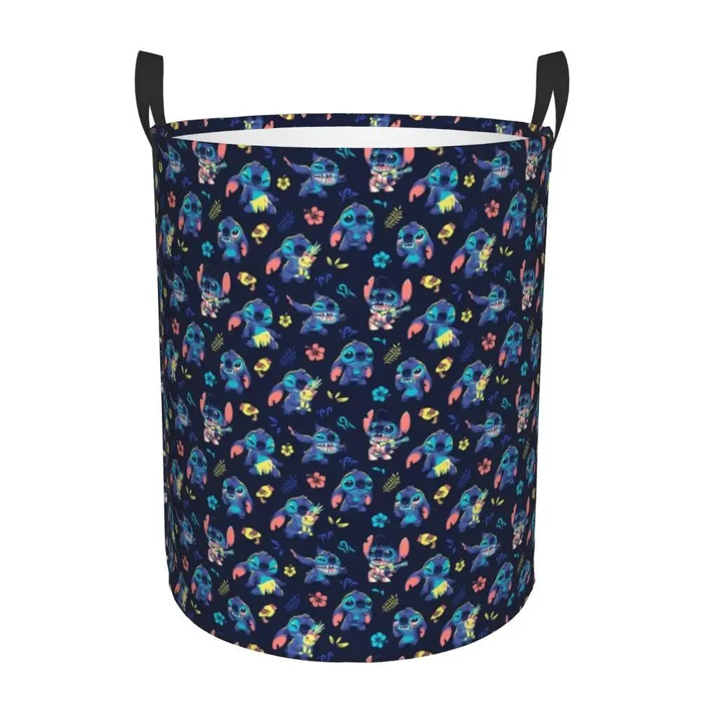 Customized SLilo And Stitch Cartoon Laundry Hamper Large Storage Basket Anime Kids Nursery Toy Organizer