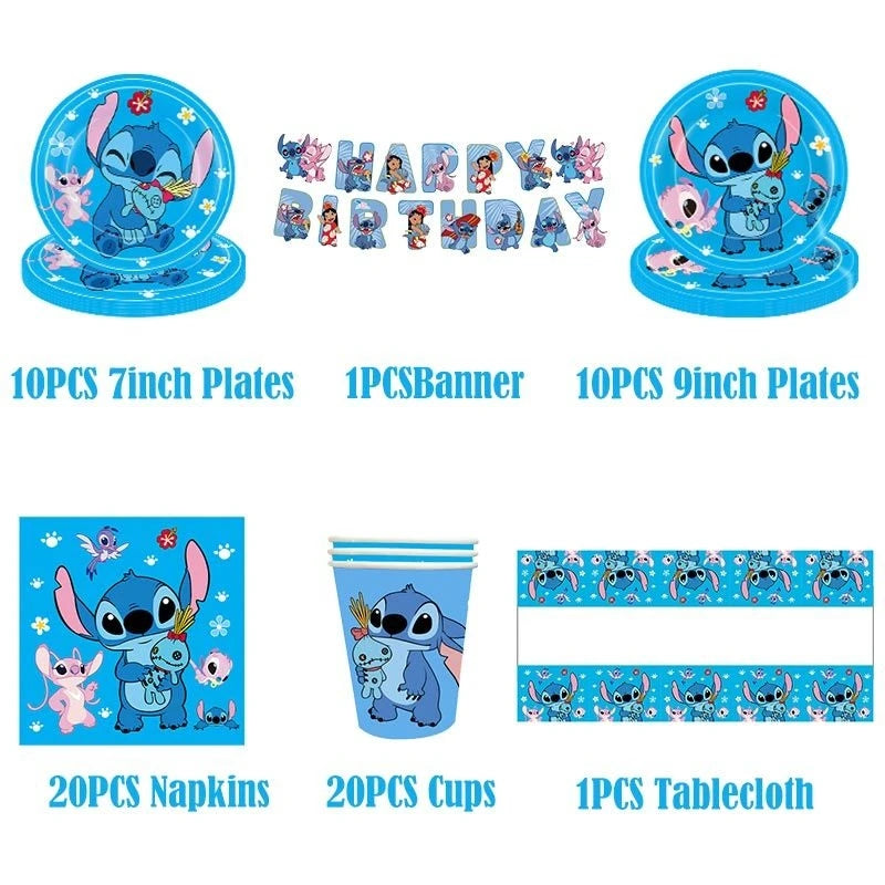 Stitch Birthday Party Decorations Tableware Cups Plates Tablecloth for Kids Foil Balloon Backdrop Lilo and Stitch Party Favors