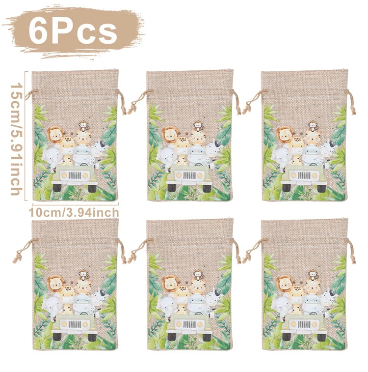 6pcs Animal Dinosaur Unicorn Cotton Linen Gift Bags Birthday Party Decor Kids Wedding Party Favor Bag Baby Shower Gift Bag