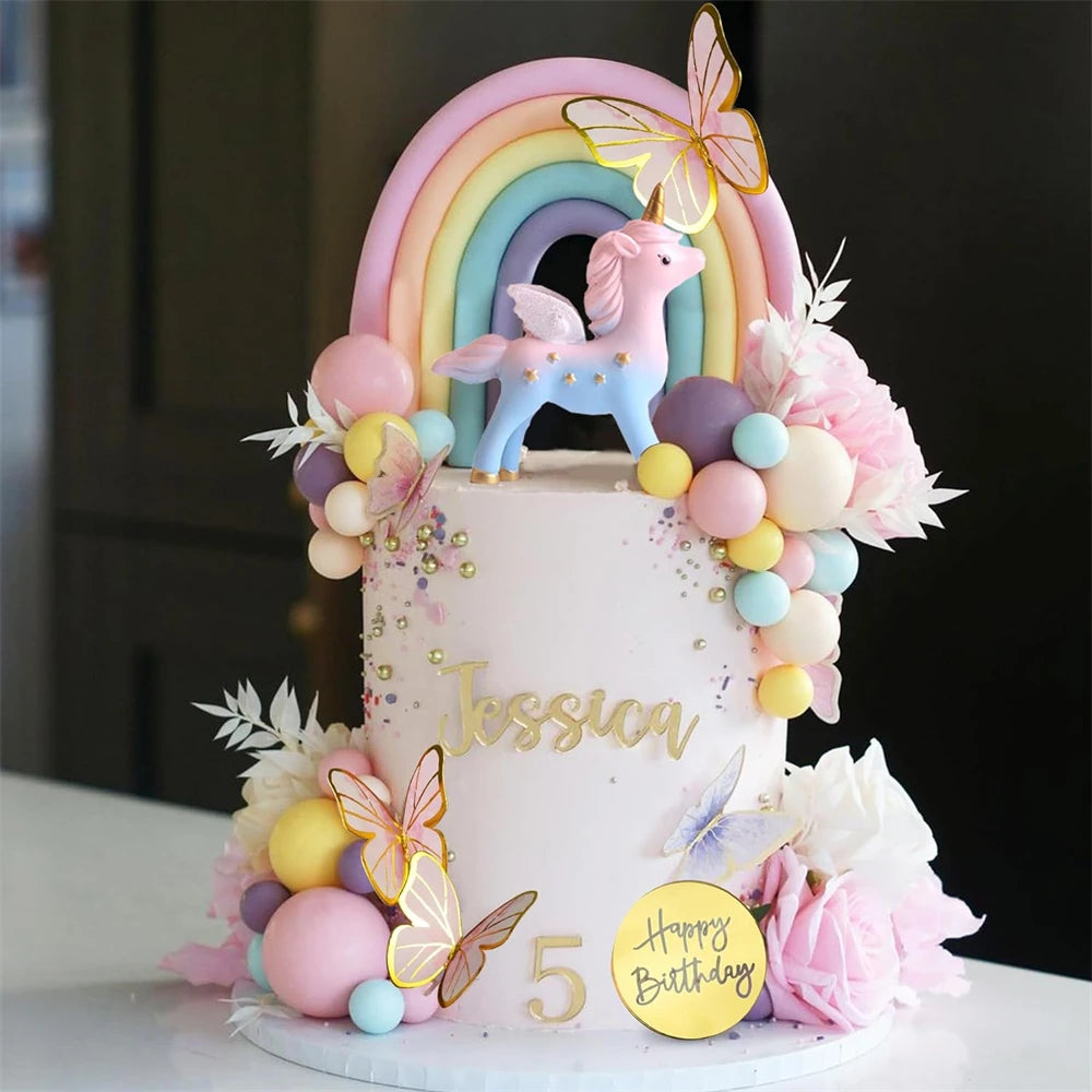 13pcs Pink Butterfly Cake Toppers Happy Birthday Cake Topper 3D Butterfly Decorations for Girls Shower Birthday Cake Decorations