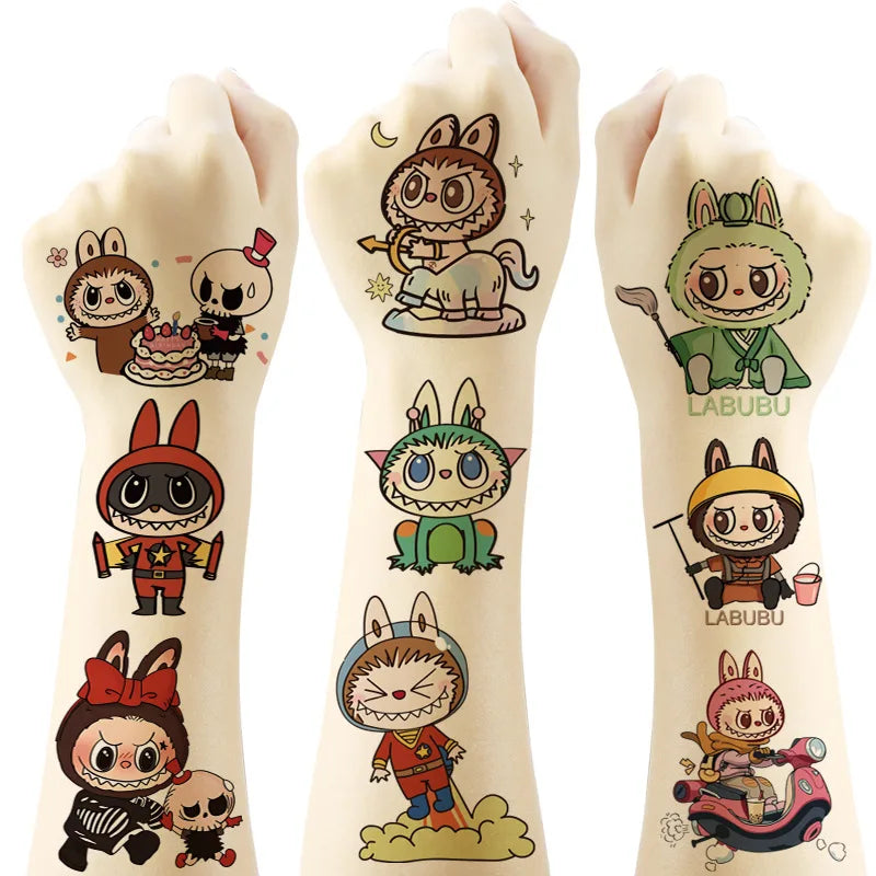 Original Cartoon Labubu Toys Tattoo Sticker  Anime Stickers Toys for Children Boys Sticker  Toys for Girls Laptop Sticker Pack