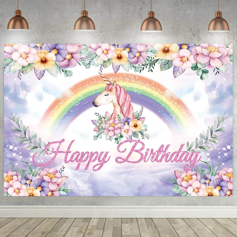 Rainbow Unicorn Disposable Tableware Background Unicorn Birthday Party Decorations Kids Baby Shower Girl Birthday Party Supplies