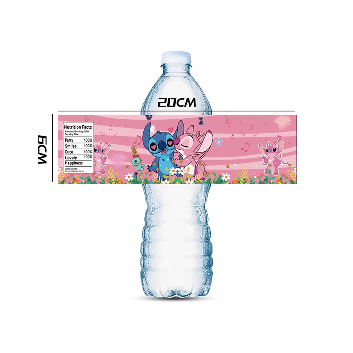 10pcs Lilo and Stitch Water Bottle Label Birthday Decoration Party Supplies Waterproof Stickers for Boys Girls Baby Shower