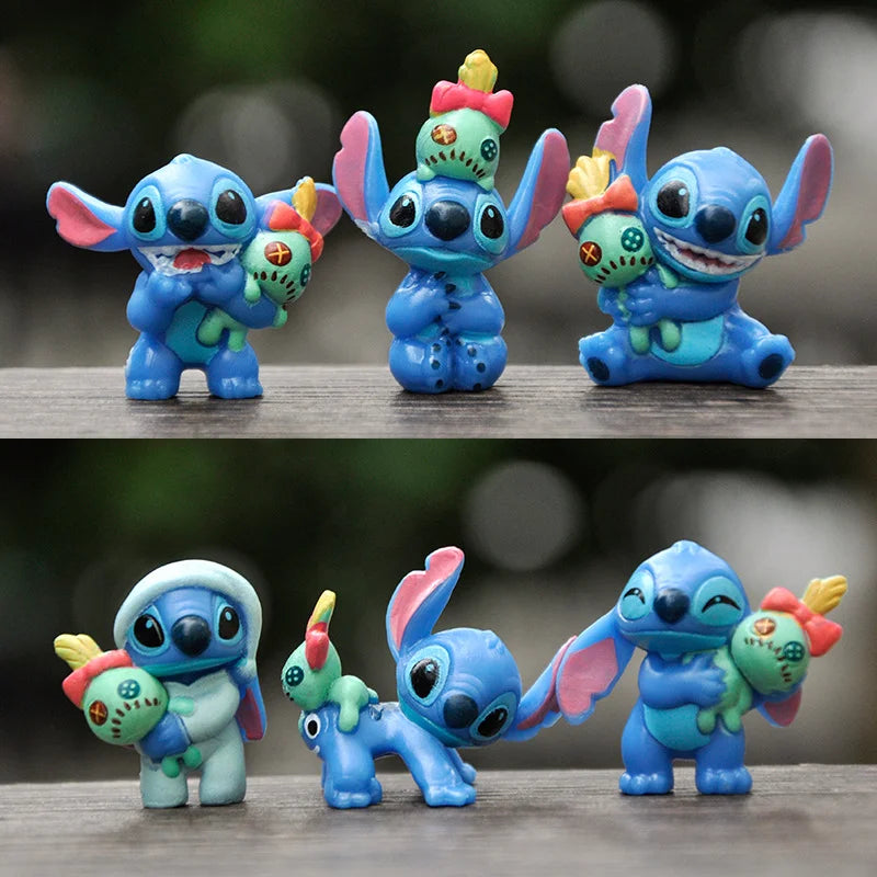 Miniso 6-Pack Lilo & Stitch Cartoon Cute Character Models Collection Anime Tabletop Decorations Birthday Cake Decorations Kids T
