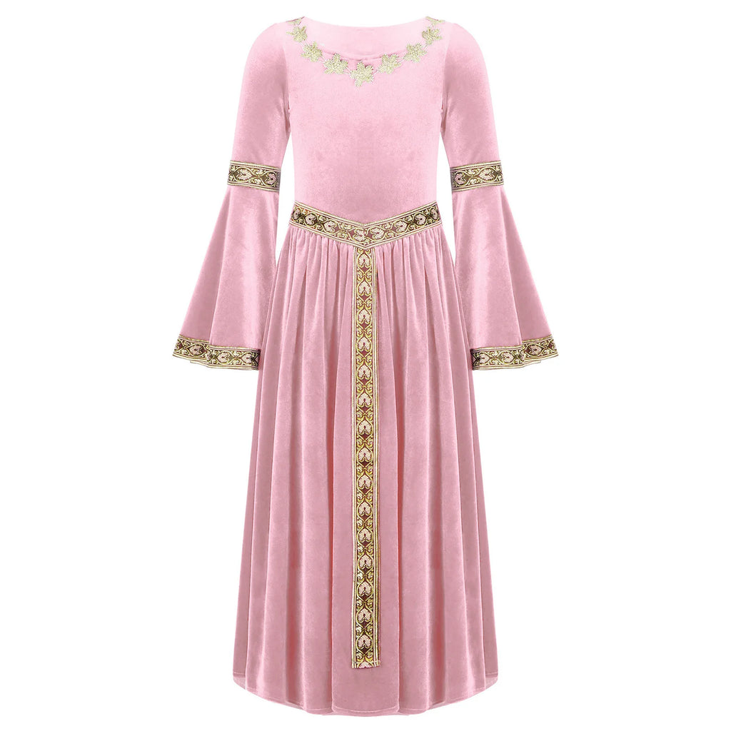 Girls Medieval Renaissance Velvet Dress Princess Queen Cosplay Costume Christmas Xmas Halloween New Year Carnival Party Dress