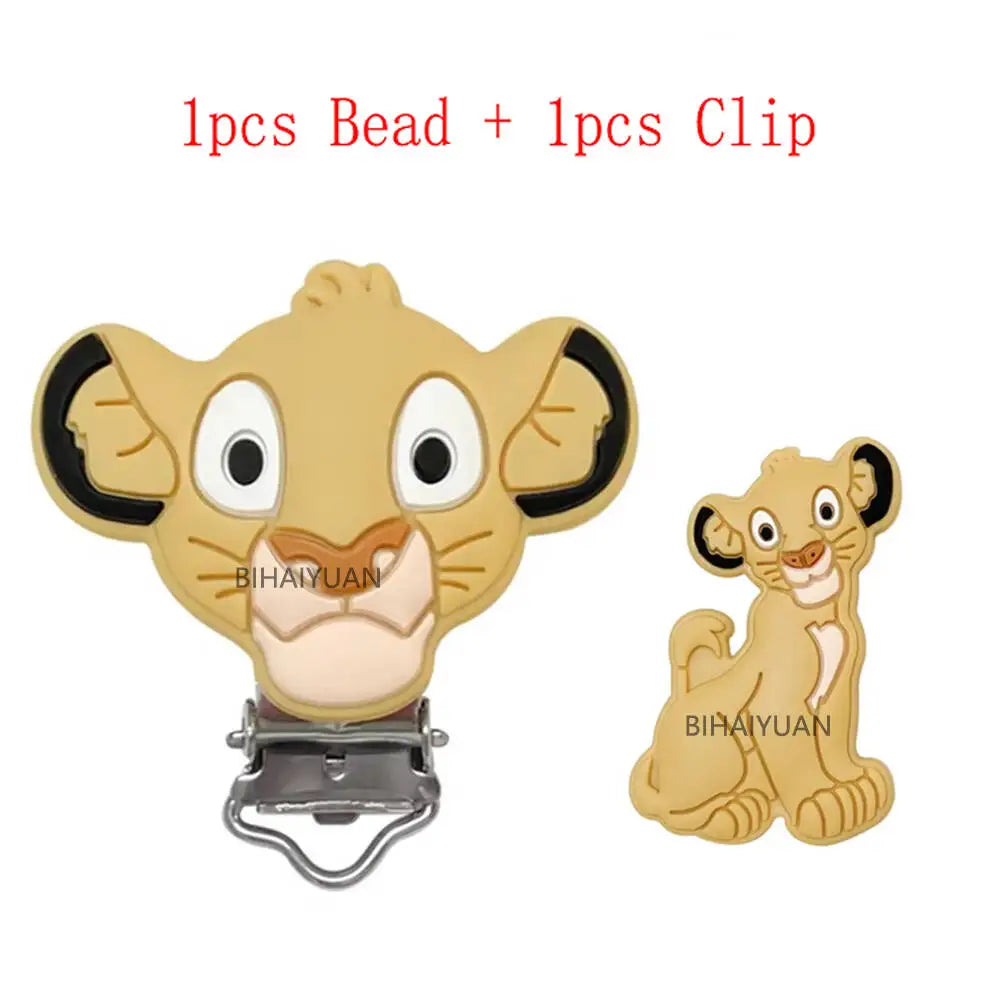 2pcs one set Moana Simba Dumbo marie cat Stitch 101dog Silicone clip Focal Beads Pacifier Chain Clips Toy Jewelry Accessories