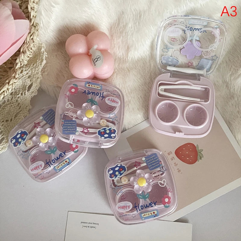 1pcs Cute Mini Contact Lenses Case Kit For Girls Travel Portable Contact Lens Box Contact Lens Storage Container