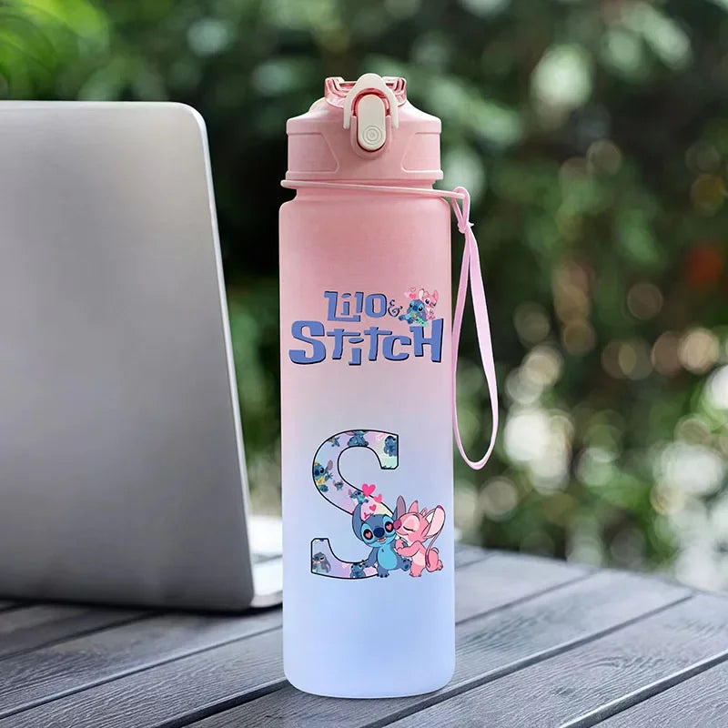750ML Water Bottle Lilo Stitch Cartoon Letter A-Z Printed Large Capacity Drinking Cup Portable Outdoor Sport Water Cup Kid Gift