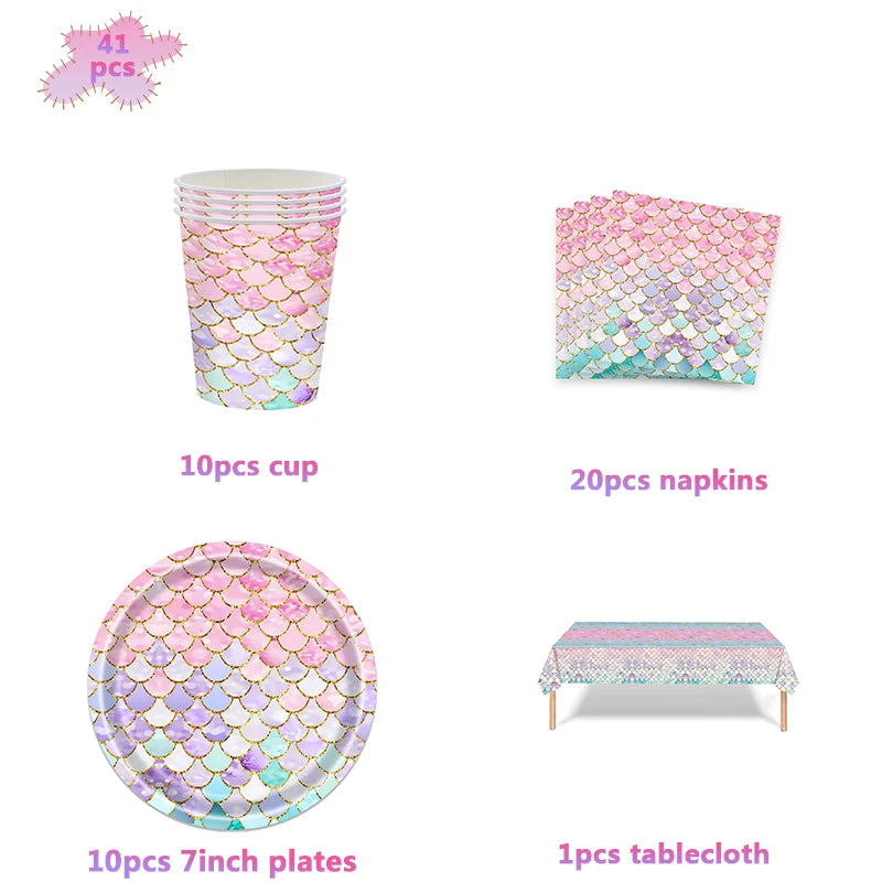 Mermaid Princes Birthday Party Decorations Disposable Tableware Gif Bag Foil Balloon Backdrop Decor Baby Shower Party Supplies