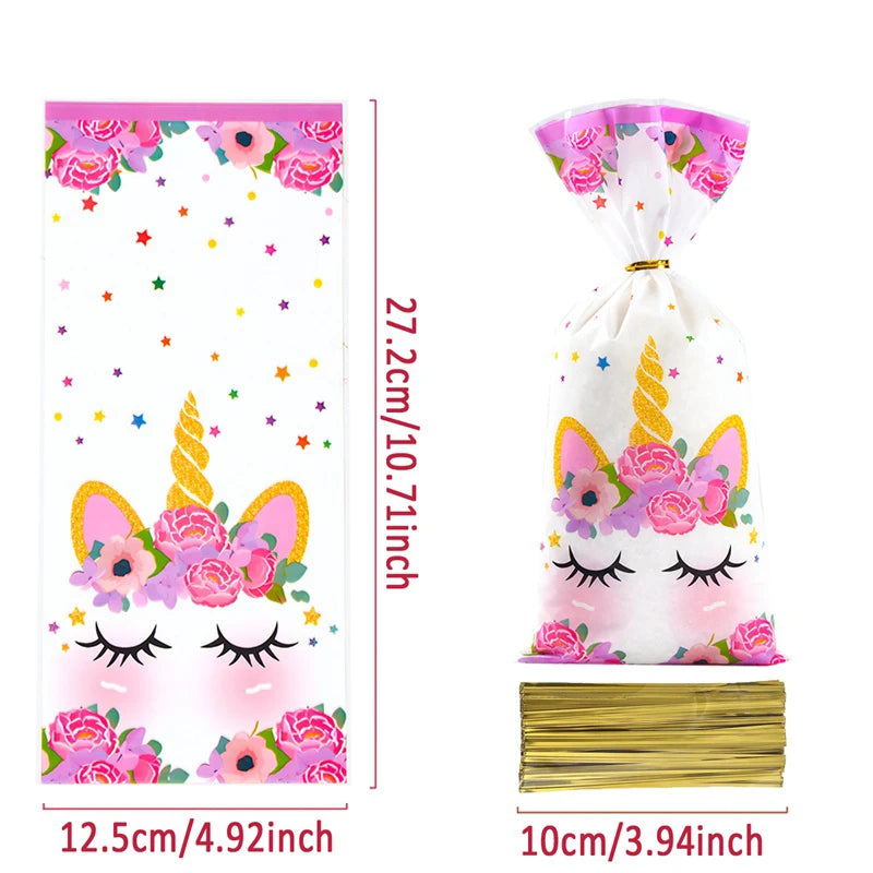 25/50/100pcs Unicorn Candy Bags Gift Packing Bags Birthday Party Decor Gift Bag for Guest Girl Birthday Supplies Baby Shower