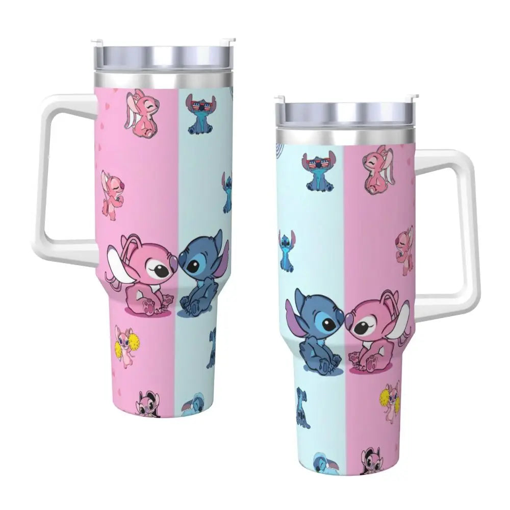 Stainless Steel Tumbler   Stitch Mugs Cup With Straws Travel Cold and Hot Water Bottle Heat Preservation 40oz Thermal Mug