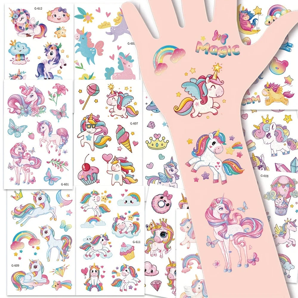 12 Sheets Glitter Unicorn Temporary Tattoos for Girls,Birthday Favors, Rainbow Unicorn Party Decor Supplies
