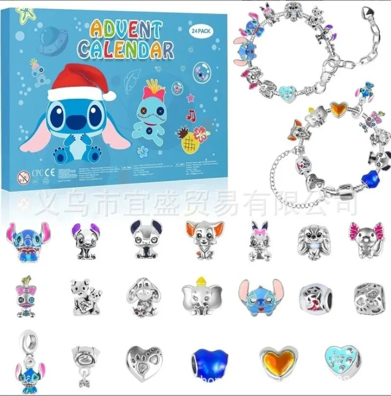 New Hot Stitch Mickey Christmas Advent Calendar Bracelets 24 Days Xmas Countdown Calendar Diy Jewelry Making Kit Girl Xmas Gifts