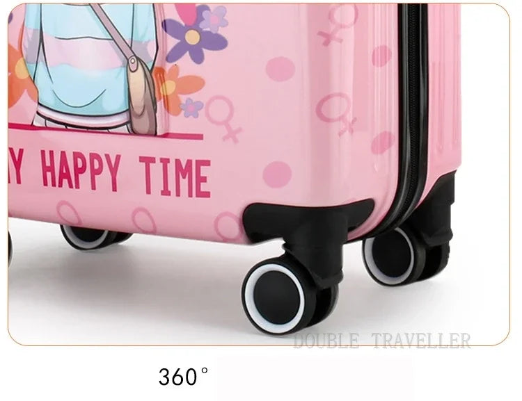 New cartoon kids travel suitcase on wheels,carry on cabin trolley luggage bag,girls rolling luggage case,children gift,suitcase