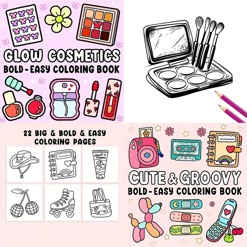 Cute & Groovy Coloring Book for Adults and Youngsters – Bold & Easy Designs for Relaxation, Art Learning, and Cognitive Develop