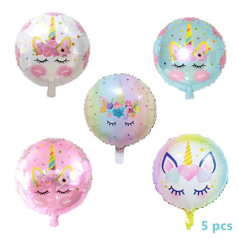 18 Inch Round Eyelash Flower Inflatable Unicorn Foil Balloon Happy Birthday Girls Party Holiday Wedding Decoration