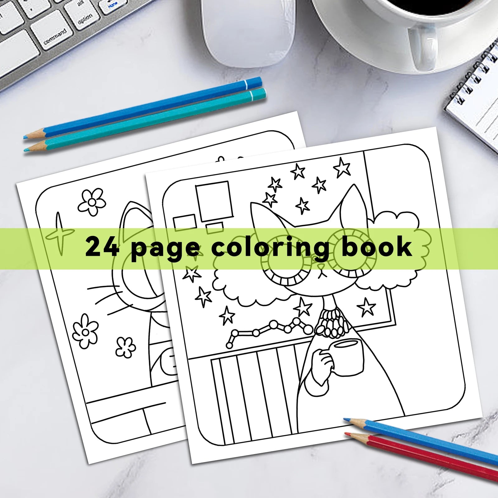 1 pc Cartoon Cat Coloring Book 24 Pages illustration Cute Relax Self-painting Art Colouring Book For Adults And Teens