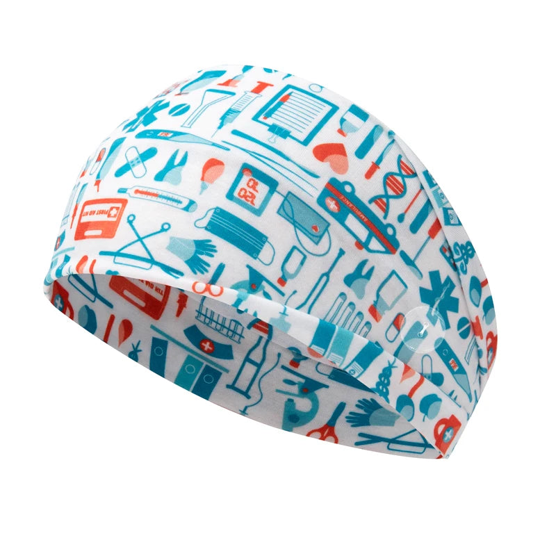 Medical Headband For Girl Buttons Hairbands Women Hair Band Printed Bandanas cute Headband Sweat -absorbing Turbans Elastic