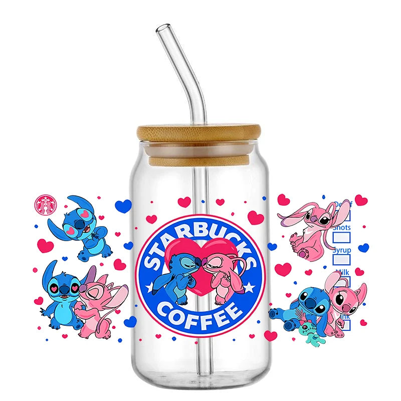 Miniso Abomination Stitch UV DTF Sticker For 16oz Cups Can Wrap Transfer Sticker Custom Labels DIY Logo Selfadhesive