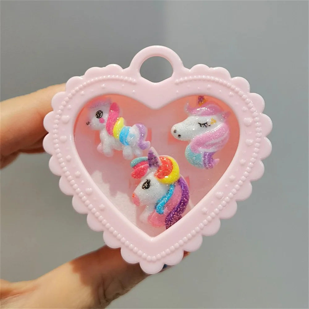 Cute Little Girl Cartoon Unicorn Acrylic 3pcs Set Ring Best Gift for Parents To Give Their Children on Holidays and Birthdays