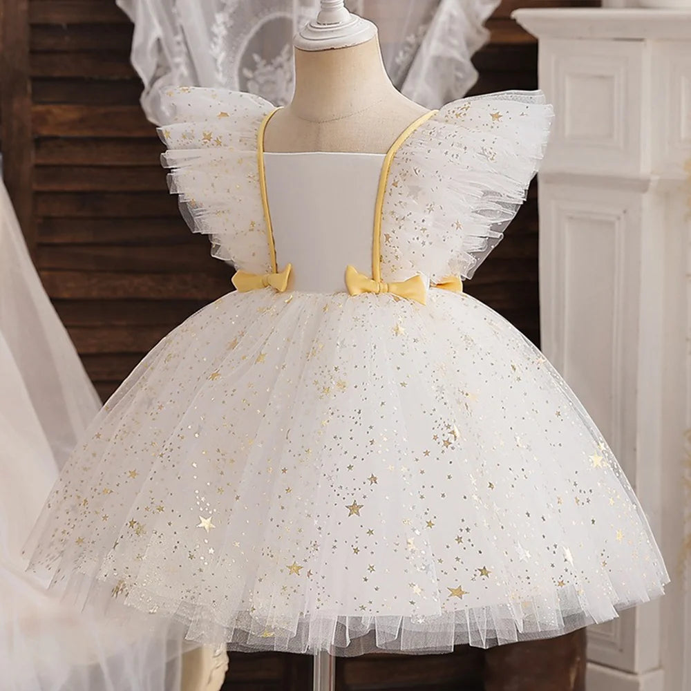 Lilo Stitch Princess Dress for Girls Sequined Star Ruffle Bow Tutu Gown Baby Formal Gala Prom Gown Kids Evening Party Costume