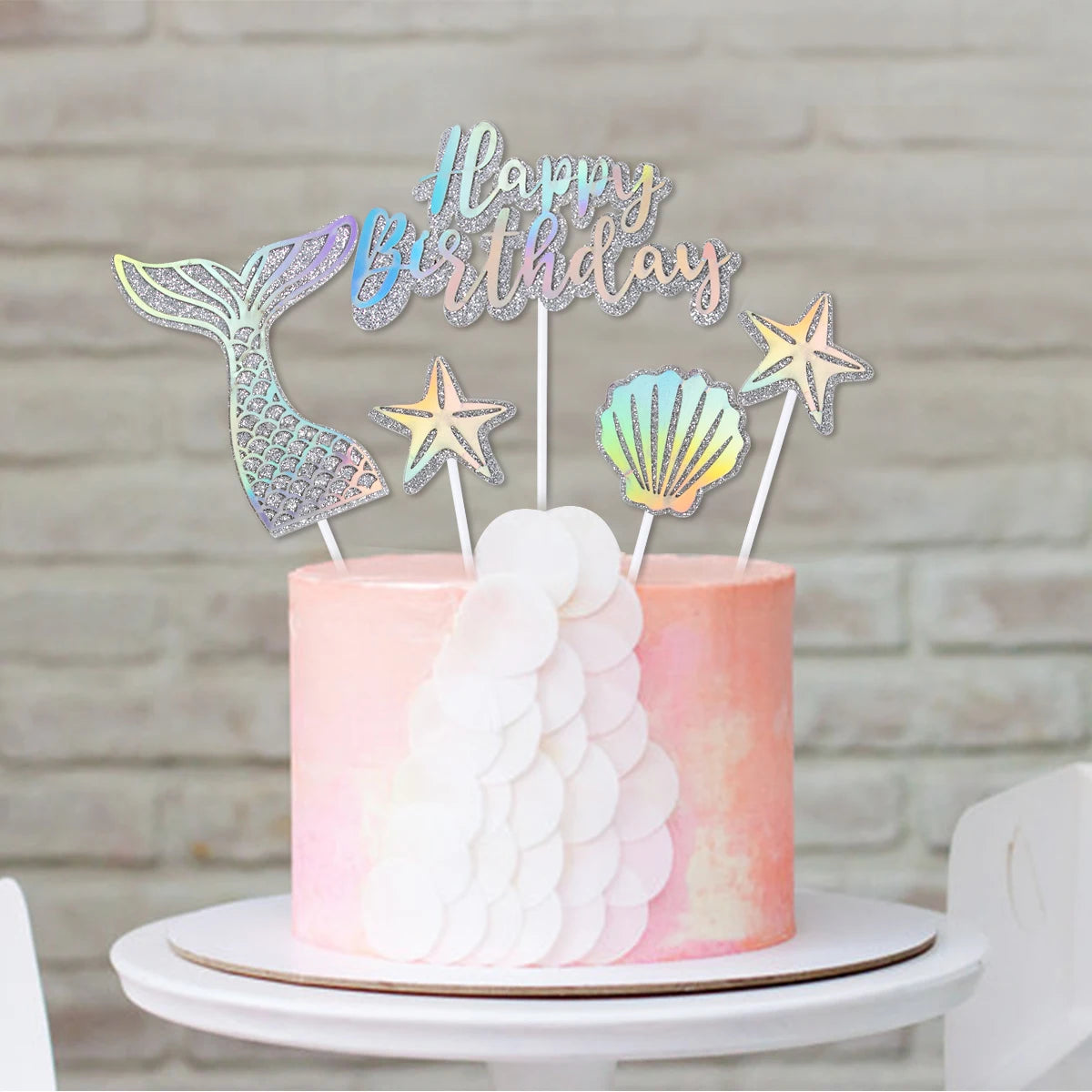 Mermaid Party Cake Decor Glitter Shell Starfish Mermaid Tail Cake Topper Under the Sea Girls 1st 2th Birthday Cupcake Topper