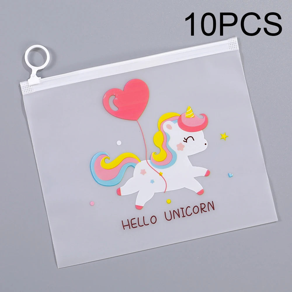 10pcs 21x17cm Cute Unicorn Cartoon File Storage Bag, Transparent Zipper Storage Bag,Birthday Gift Bag,Baby Shower