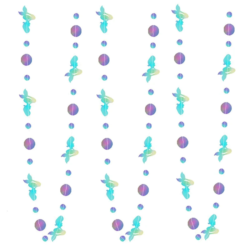 4M Mermaid Themed Silver Dazzling Gradient Pendant Banner Mermaid Bubbles Shell Banner Children's Day Birthday Party Decorations