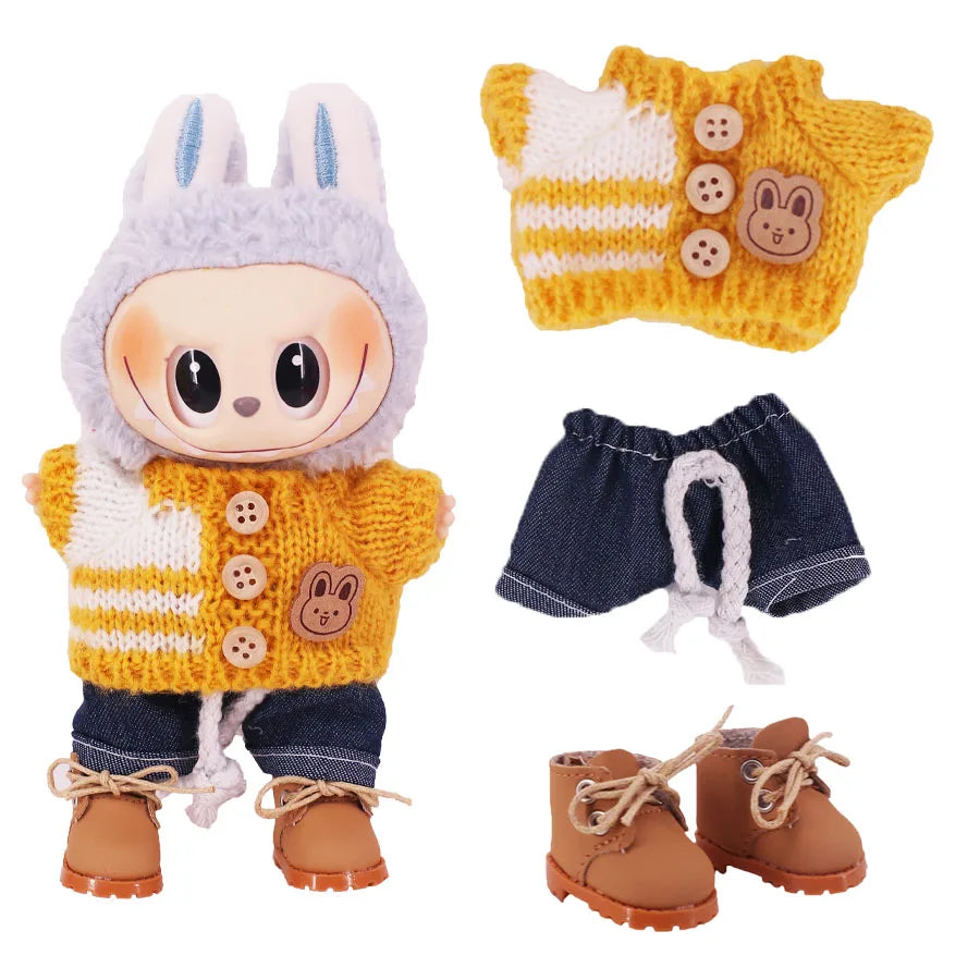 Doll Sweater Pants Shoes set For labubu Clothes 17 cm Doll Accessories,Toys For Girls,Christmas Festival Birthday Present